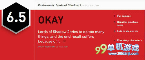 退步！《恶魔城：暗影之王2》获IGN编辑6.5分评价