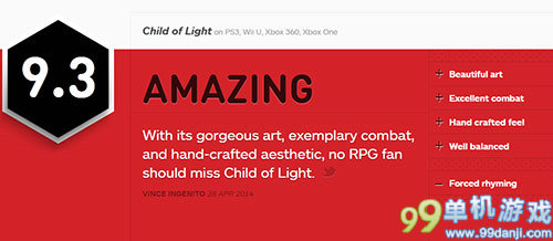 《光之子（Child of Light）》IGN评测 9.3分！