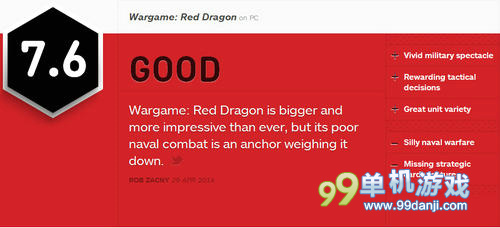 《战争游戏：红龙》获IGN编辑7.6分好评