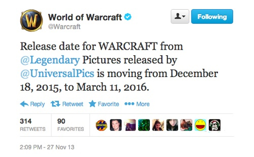 《魔兽世界》真人电影延期至2016年 避开《星战7》